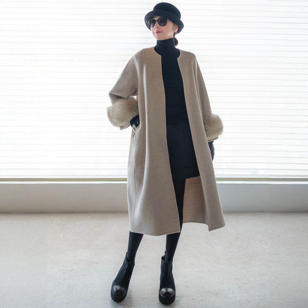 Fox Fur Cuffs & Double Face "Super Light Cocoon" ベルト付き