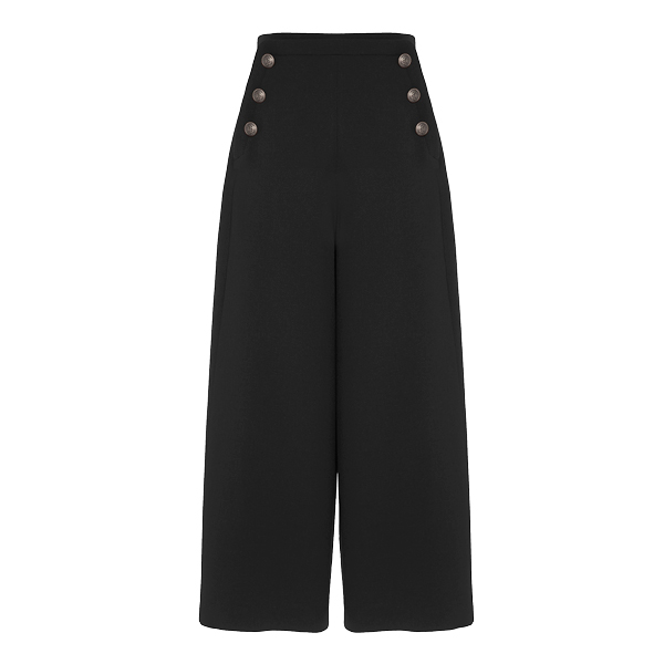 High-waist Sailor Pants (Black Black)