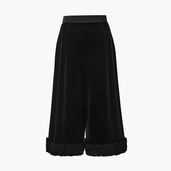 Velour Pants "Millefeuille Frill" (Velvet Black)