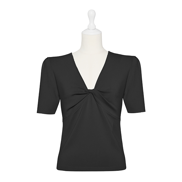 Knit Top "Twist Elegant Sleeve"(Black Black)