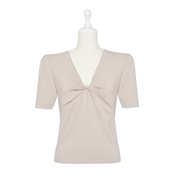 Knit Top "Twist Elegant Sleeve"(Powder Beige)