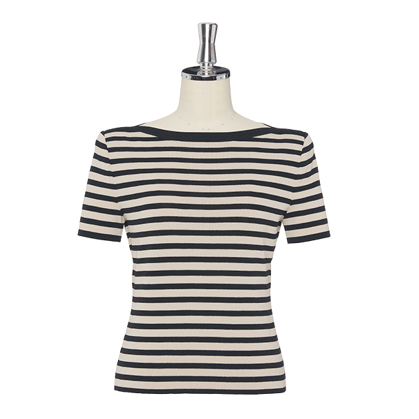 Knit Top "Stylish Border"(BlackxBeige)