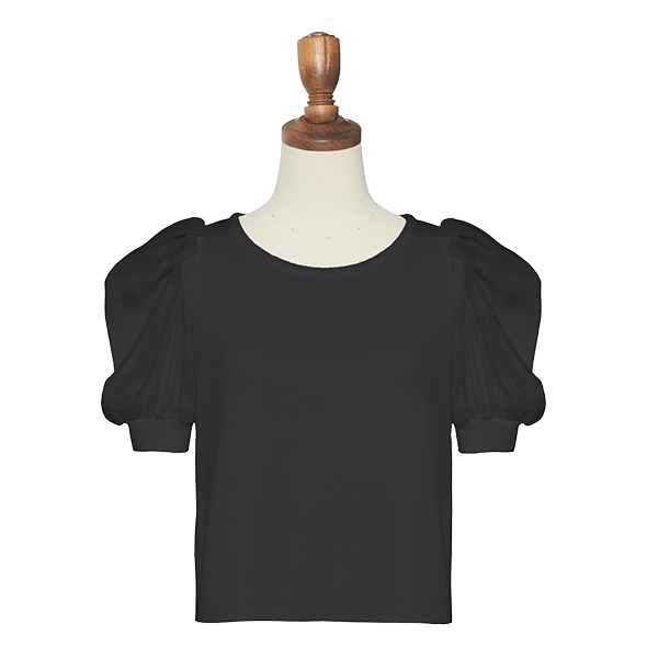 Knit Top "Soufflé Puff"(Black Black)
