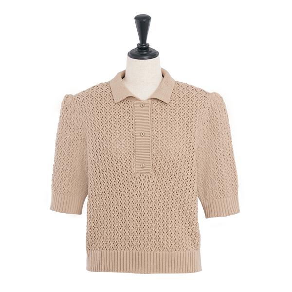 Knit polo shirt "Pineapple Puff " (Beige)