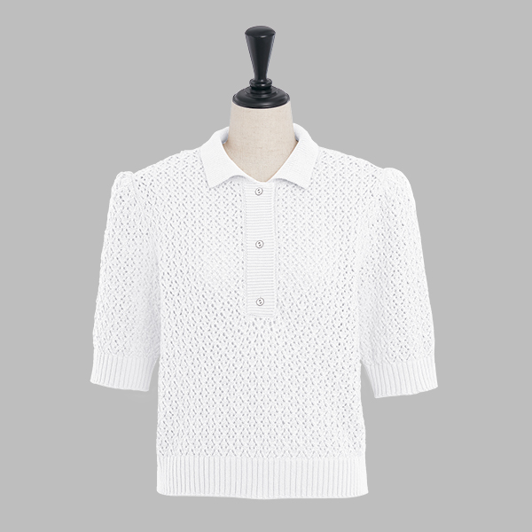 Knit polo shirt "Pineapple Puff " (White)