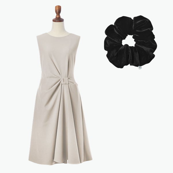 Dress "Calla Lilly” (Powder Beige) & DAISY VELOUR Chou Chou Elegant Size