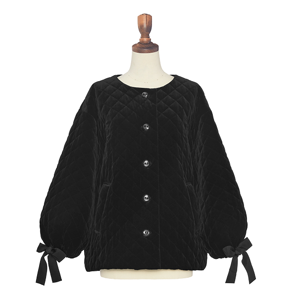 Velour quilting Coat “Ribbon Noir“(Velvet Black)