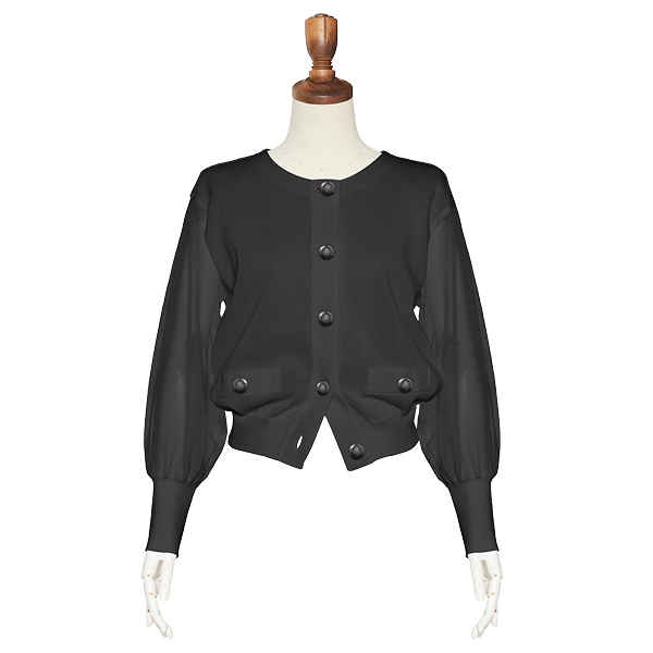 Stylish Sheer Knit Cardigan(Black Black)
