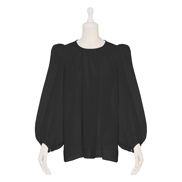 Sheer Puff Blouse(Black Black)