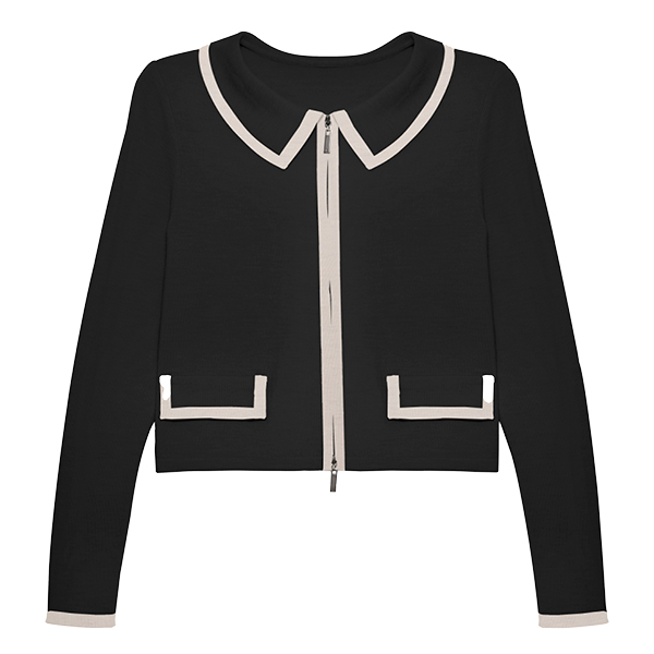 しっとりウールカーディガン“ Elegant Lady ” (Black×Beige)