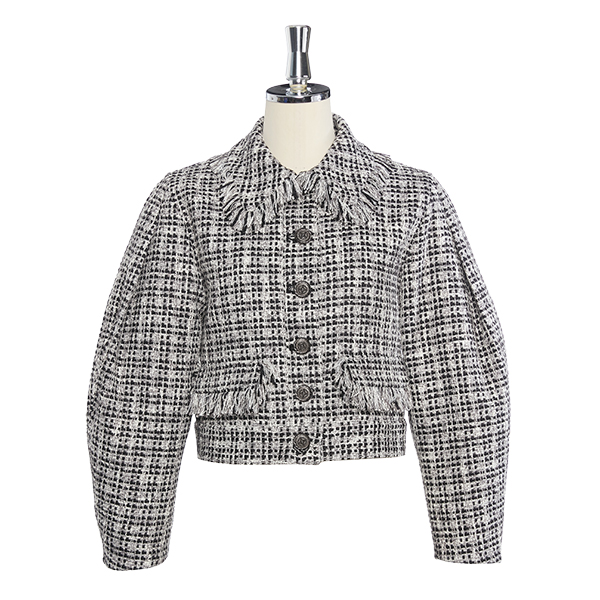 Washable Tweed “Cocoon Sleeve Jacket ” (Black × White)