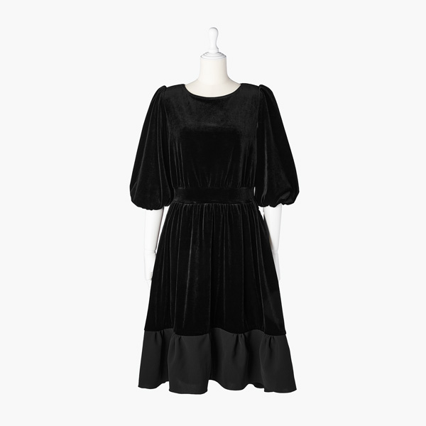 【Sample】Velour Dress "Lady Daisy" (Velvet Black)