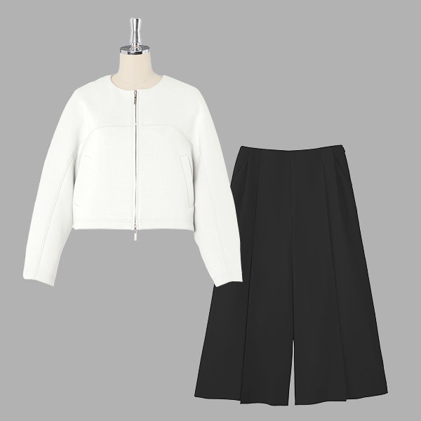 ミルフィーユ スウェット Stylish Blouson (Ivory)&Pants"Perfect Elegance" (Black Black)