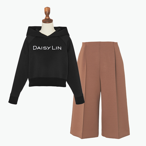 DL Stylish Parka (Black Black)&ミルフィーユ スウェット Elegant Jersey Pants (Terracotta)