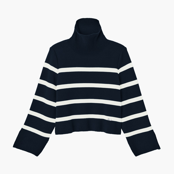 Knit Top "Deauville High Neck" (Navy x White)