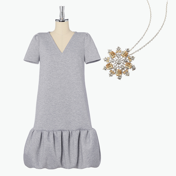 ミルフィーユ スウェット ジャージースフレドレス (Sophie Gray)＆Power Stone Brooch & Necklace (Champagne Apricot)