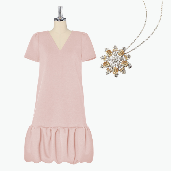 ミルフィーユ スウェット ジャージースフレドレス (Daisy Pink)＆Power Stone Brooch & Necklace (Champagne Apricot)