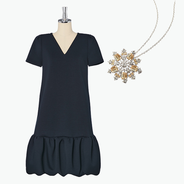 ミルフィーユ スウェット ジャージースフレドレス (Navy)＆Power Stone Brooch & Necklace (Champagne Apricot)