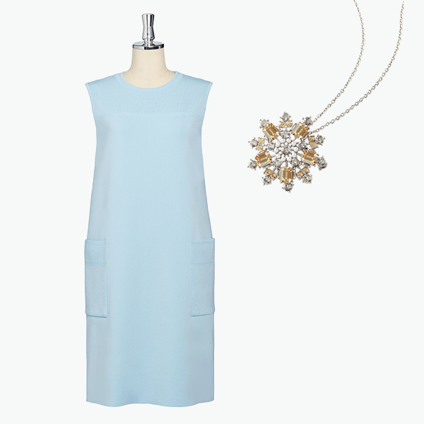 Knit Dress "Noble Lady Tank" (Saxe Blue)＆Power Stone Brooch & Necklace (Champagne Apricot)