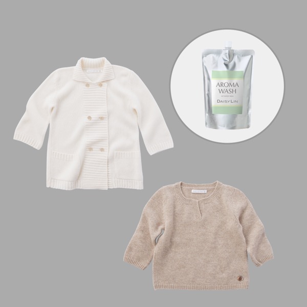 DAISY LIN BABY カシミヤニットジャケット (White) & カシミヤプルオーバー (Cinnamon) & DAISY LIN AROMA WASH Ⅱ 1L 詰替用